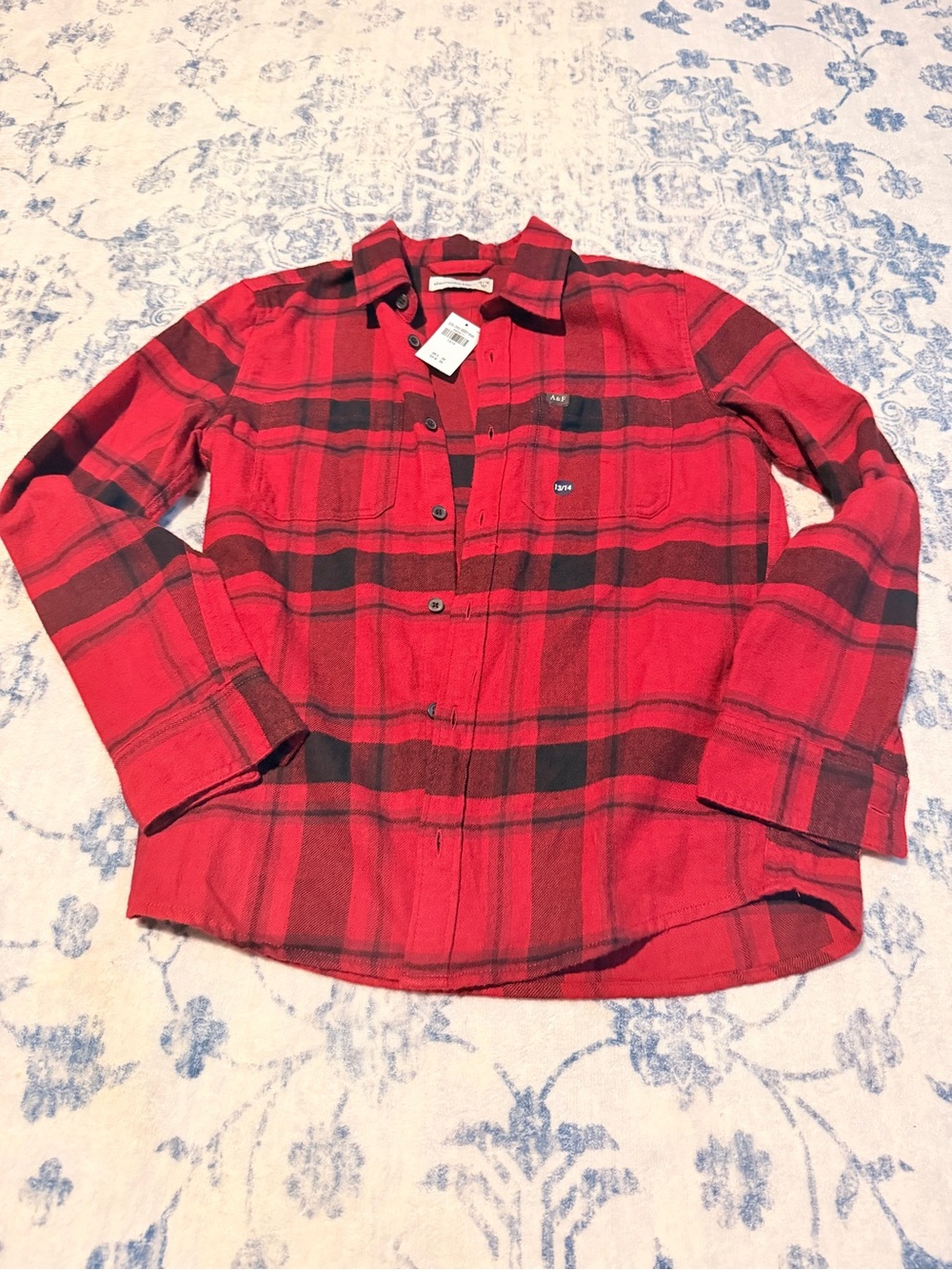 Abercrombie Kids Red Black Plaid Flannel Shirt Size 13/14 NWT Button Up
